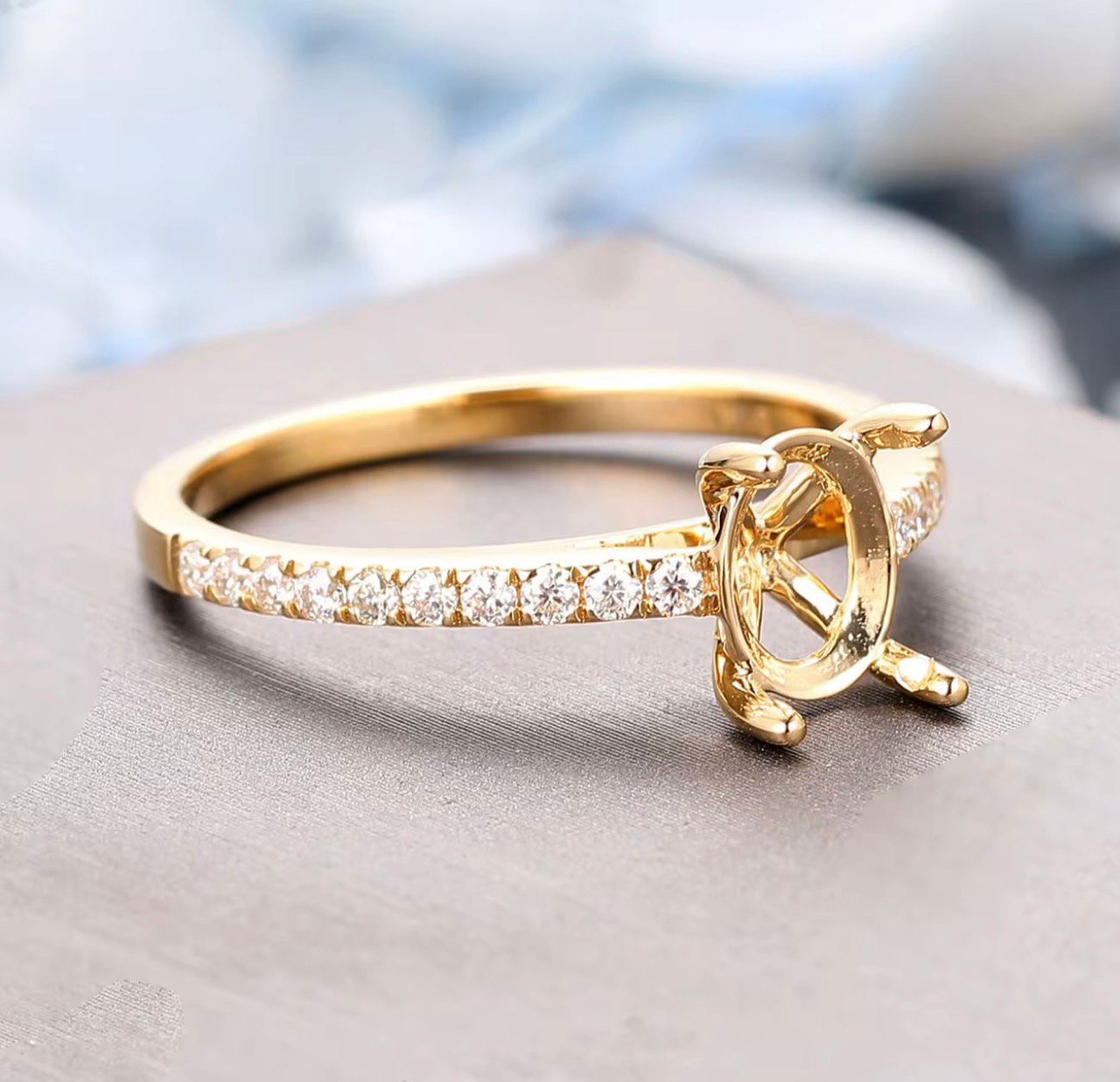 Yellow Gold Pavé Diamond Engagement Ring Setting - Image 3